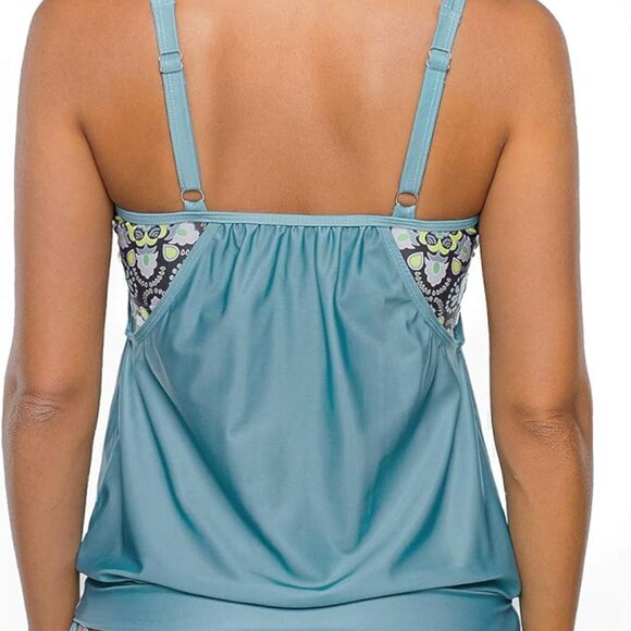 ATHLETIC SEAFOAM BLACK FLORAL BLOUSON & HIPSTER TIE TANKINI SET SIZE LARGE NWOT - Picture 4 of 11